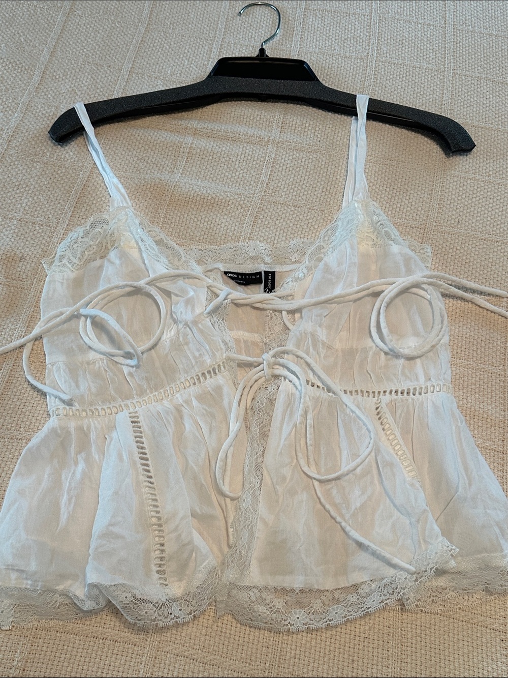 ASOS White Lace-Trim Tie-Front Camisole